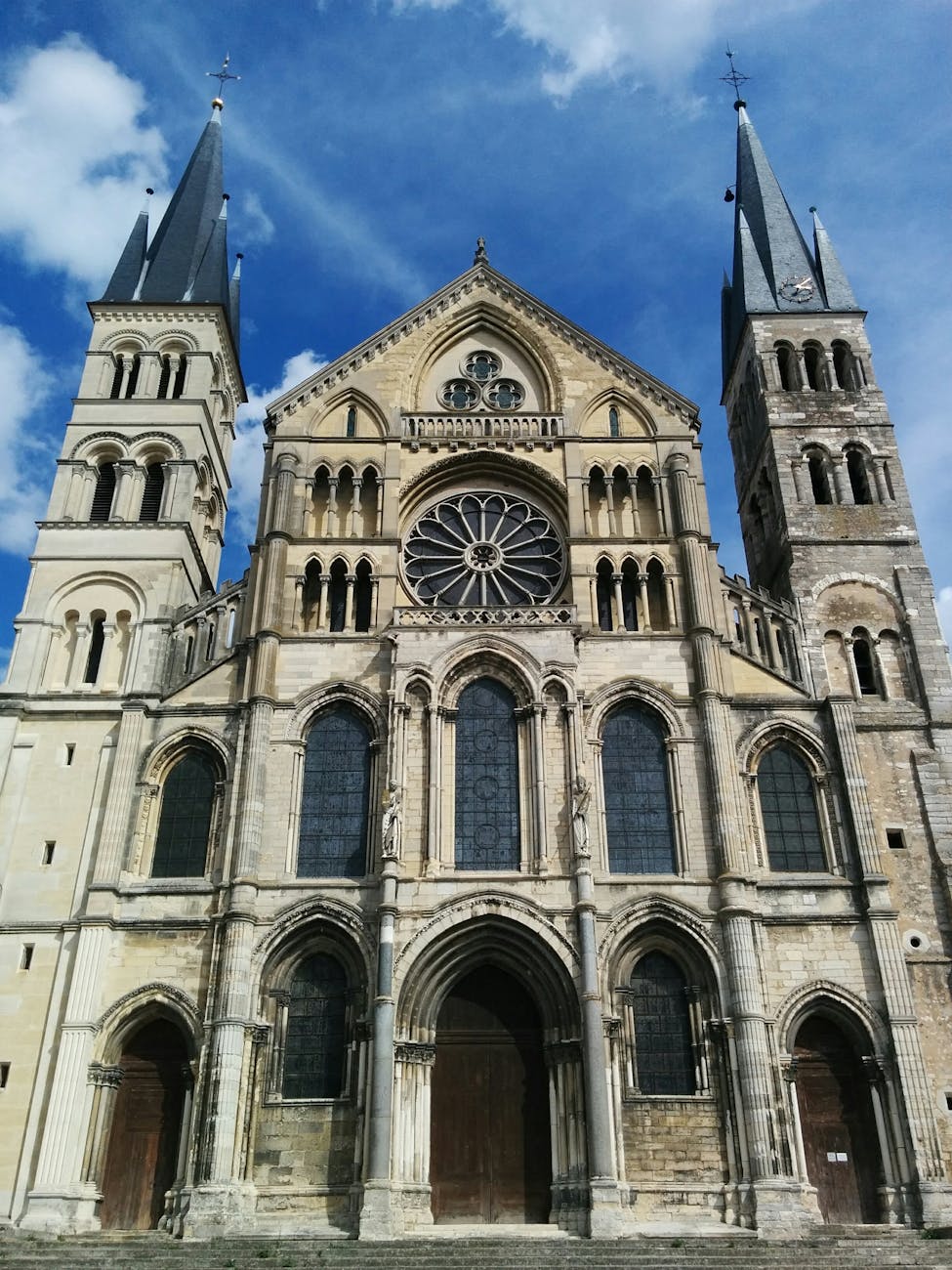 facade of the saint remi basilica in reims france