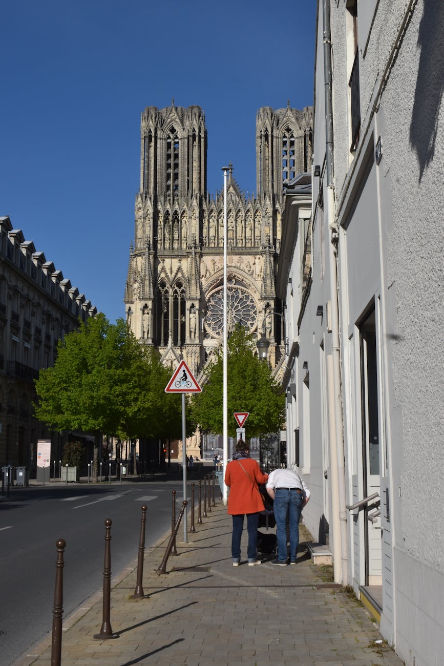 view of the notre dame reims cathedral in france